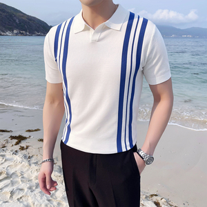 2025夏季新款 修身针织男士短袖polo衫条纹冰丝T恤 A431-PL67-P60，男装T恤，星座401B（原A431）
