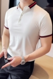 2025夏季休闲半袖修身百搭冰丝条纹纯色短袖polo衫A431-PL07-P50，男装Polo衫，星座401B（原A431）