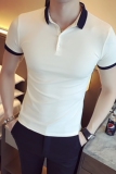 2025夏季新款英伦领子拼接纯色珠地短袖POLO衫修身款A431PL06P45，男装T恤，星座401B（原A431）