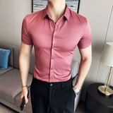 跑量款2025夏季英伦10色免烫修身短袖衬衫男A431-3301特P33白色，男装T恤，星座401B（原A431）