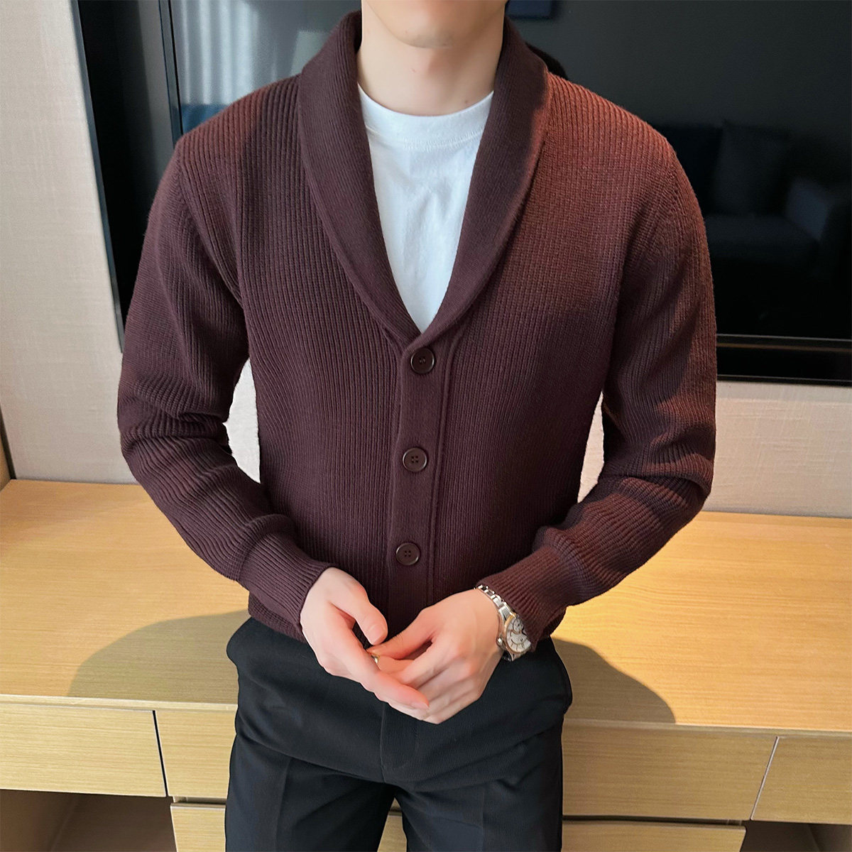 抖音男士V领毛衣针织衫开衫外套男纯色加厚401B-MY654-P125,男装针织衫/毛衣,星座401B（原A431）