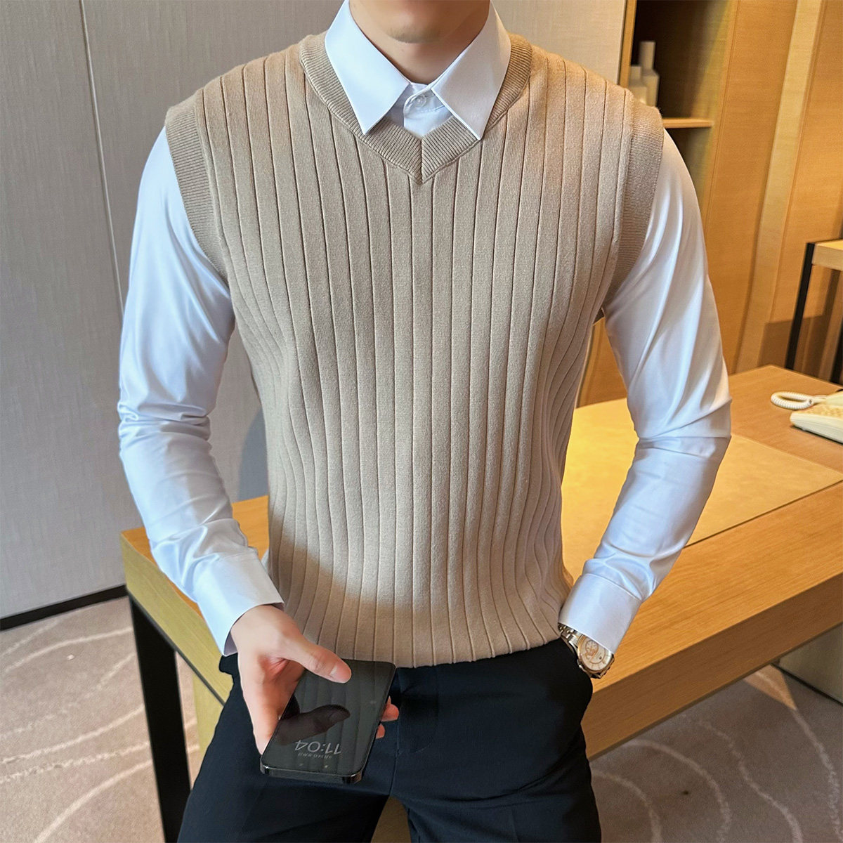 2025秋装新款针织V领背心马甲男士纯色毛衣男装401B-MY31-65,男装背心/马甲,星座401B（原A431）