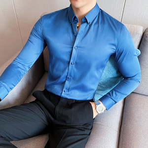 2025春装新款 10色修身长袖中袖短袖衬衫男QH8802特P33宝蓝色图片