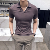 2025夏季英伦纯色V领短袖POLO衫韩版男士T恤A431-M608-P48，男装T恤，星座401B（原A431）