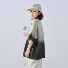 HM100%棉男童短袖T恤2025新款夏中大童休闲灰色宽松体恤儿童半袖