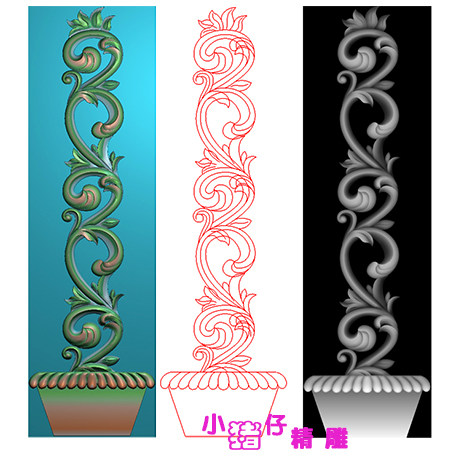 竖板长洋花精雕图JDP浮雕图屏风花格窗障图521软件BMP灰度图