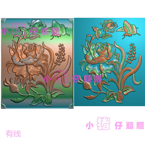 牡丹花开富贵蝴蝶花床头靠板精雕图 JDP浮雕图 521软件图 BMP灰图