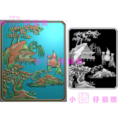 山水人物图百子图兰亭序葫芦JDP精雕图 浮雕图 软件雕刻BMP图521