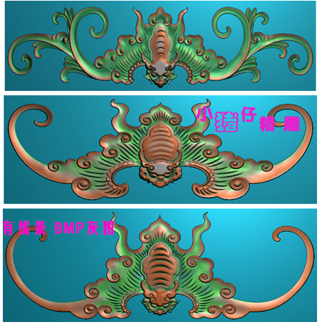 精雕图蝙蝠角花小花装饰贴花雕花图JDP浮雕图521软件BMP图