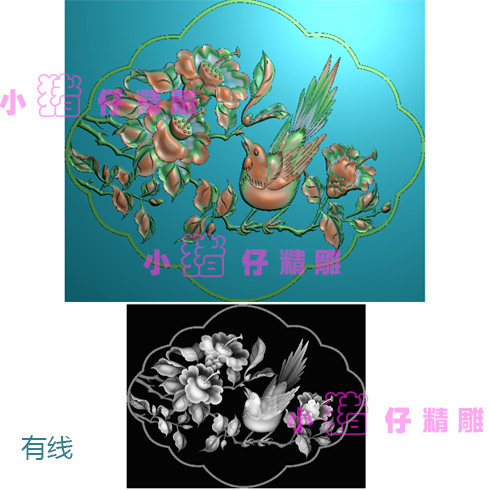 杜鹃牡丹花开富贵门板围板精雕图JDP浮雕图BMP灰图521软件图