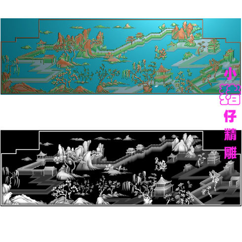 罗汉床大背板兰亭序花鸟图浮雕图JDP精雕图521软件BMP灰色图