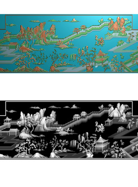 罗汉床大背板兰亭序花鸟图浮雕图JDP精雕图521软件BMP灰色图