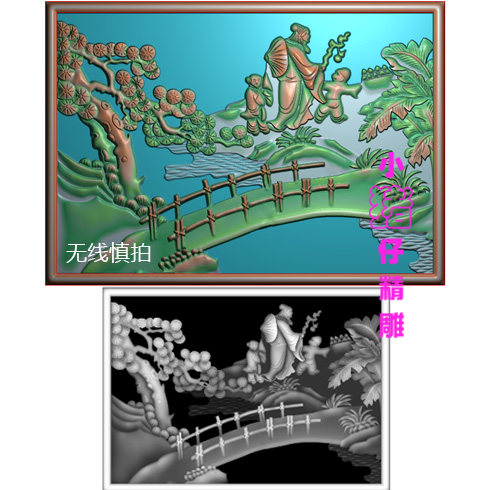 人物图百子千孙风景兰亭序JDP精雕图 浮雕图 软件雕刻BMP灰图521