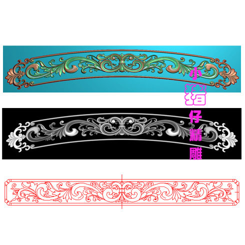 长条洋花拱形弧形门头花精雕图JDP浮雕图521软件BMP灰色图