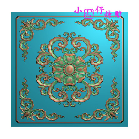方形藏族纹四角洋花内圆形洋花贴花 精雕图JDP浮雕图521软件BMP图