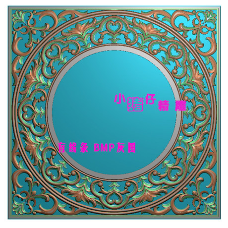 工艺品挂钟洋花边框木雕精雕图JDP正方形花浮雕图521软件BMP灰图