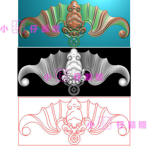 蝙蝠如意小角花精雕图JDP浮雕图屏风花格角贴花BMP灰图521软件
