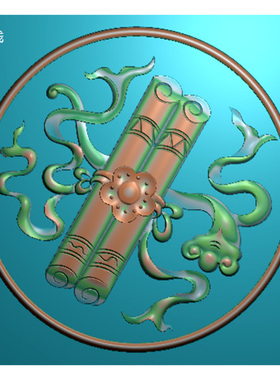 圆形八宝书卷洋花JDP精雕图浮雕图BMP灰色图521