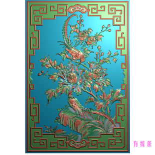 牡丹花鸟图521精雕图 软件雕刻图 书柜门板锦上添花250231640
