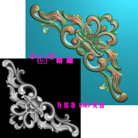 精雕图洋花背景墙板角花花格屏风贴花JDP浮雕图521软件BMP灰图