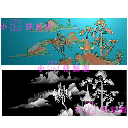 山水兰亭序柳树桥JDP精雕图 沙发背板 BMP浮雕图 软件雕刻图521