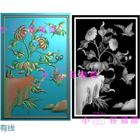 月季花蝴蝶兰花菊花精雕图JDP软件图521围板屏风浮雕图BMP灰图