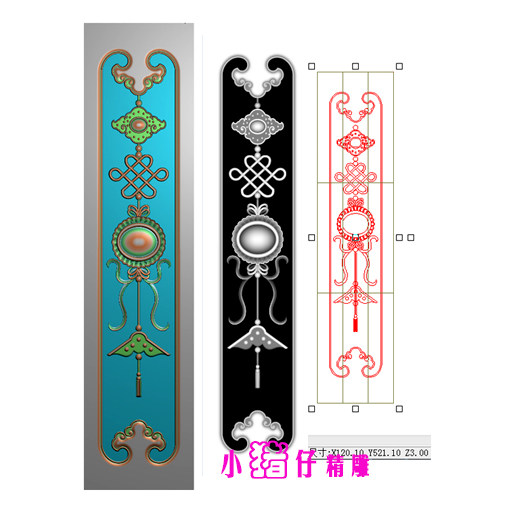 如意中国结精雕图JDP浮雕图 521软件BMP灰图 床椅沙发竖条雕花图