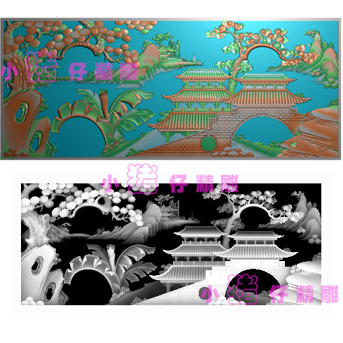 兰亭序山水图芭叶精雕图JDP浮雕图521软件图 抽斗雕刻图 BMP图