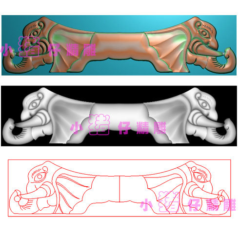 藏族吉祥大象脑象耳朵JDP精雕图浮雕图BMP灰色图521软件设计图
