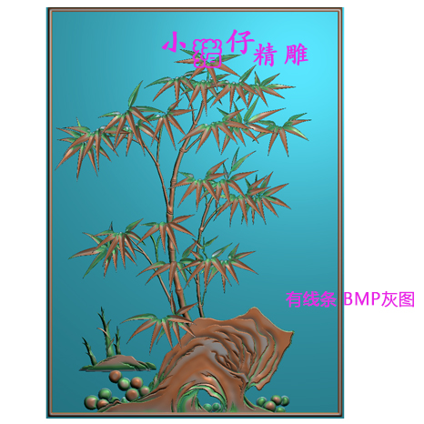 月季竹子精雕图竹叶竹笋浮雕图JDP软件图5.21电脑雕刻图 BMP灰图