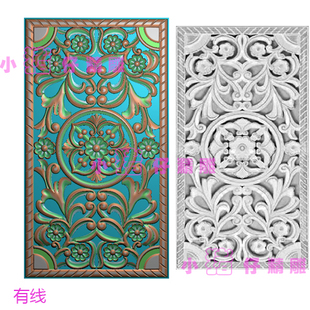 精雕图柜门板大洋花方形对称花雕花图 JDP浮雕图 521 BMP灰图