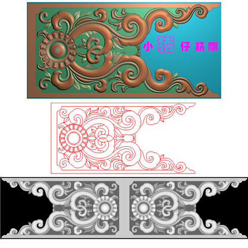 精雕图藏式洋花夹花挡花隔障窗障JDP浮雕图521软件素材图雕刻图