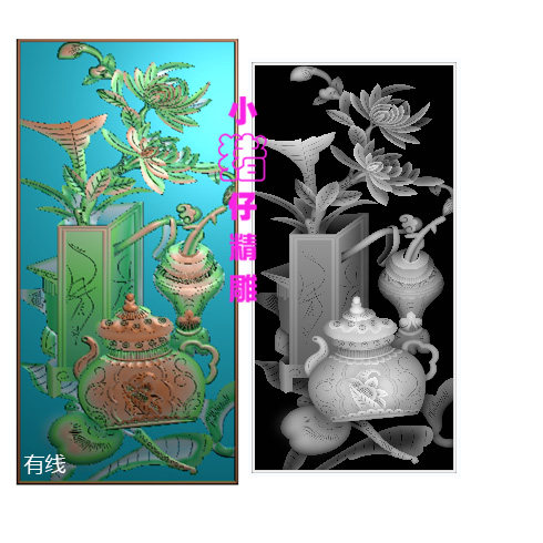 如意菊花瓶仿古架围板精雕图521浮雕图软件图BMP灰度图JDP