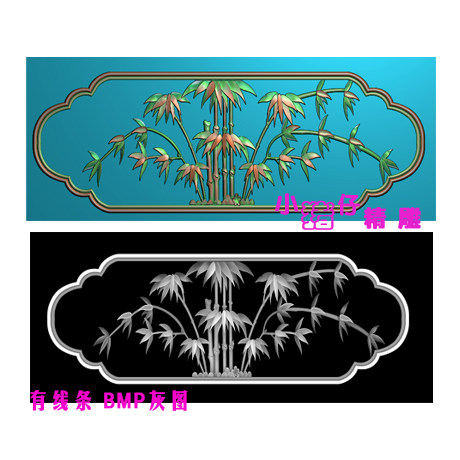精雕图竹子图JDP浮雕图围板挡板雕花图521软件BMP灰图竹节雕刻图