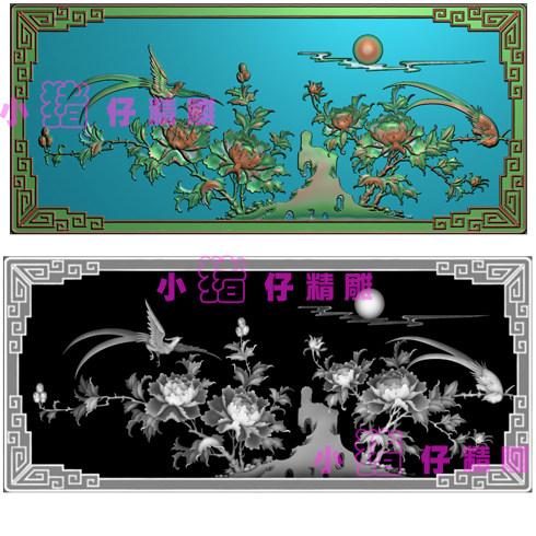 牡丹花鸟百鸟嘲凤图 精雕图JDP 浮雕图 BMP灰图 521软件设计图