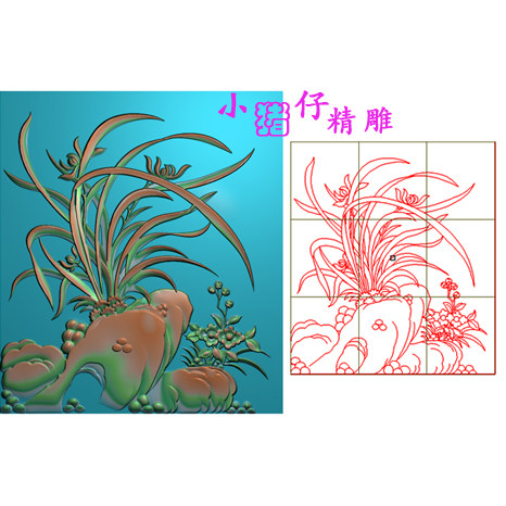方形竖板兰花门板贴花精雕图JDP浮雕图521软件图BMP灰图石雕木雕