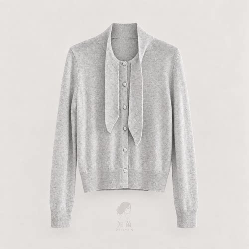国内专柜代购正品 indicia标记冬季灰色飘带绵羊毛开衫F2D6KS444C