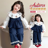 洋气套装 2026春秋新款 时尚 蝴蝶结波点背心三件套儿童韩版 女童衬衫