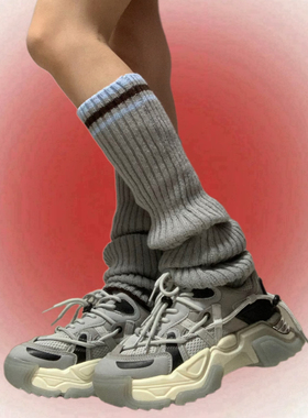 SUPPER花花 纯色条纹针织踩脚袜套女秋冬保暖腿套辣妹堆堆长筒