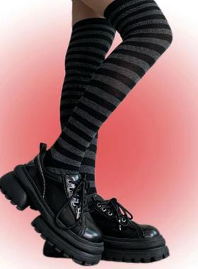 SUPPER 花花 y2k轻亚辣妹亚文化百搭纯色条纹长筒过膝连袜