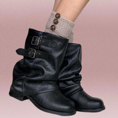 纽扣千禧辣妹轻亚原宿靴子伴侣女