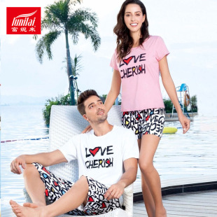 6049 休闲睡衣套装 5015 纯棉男女情侣短袖 富妮来家居服2019夏新款