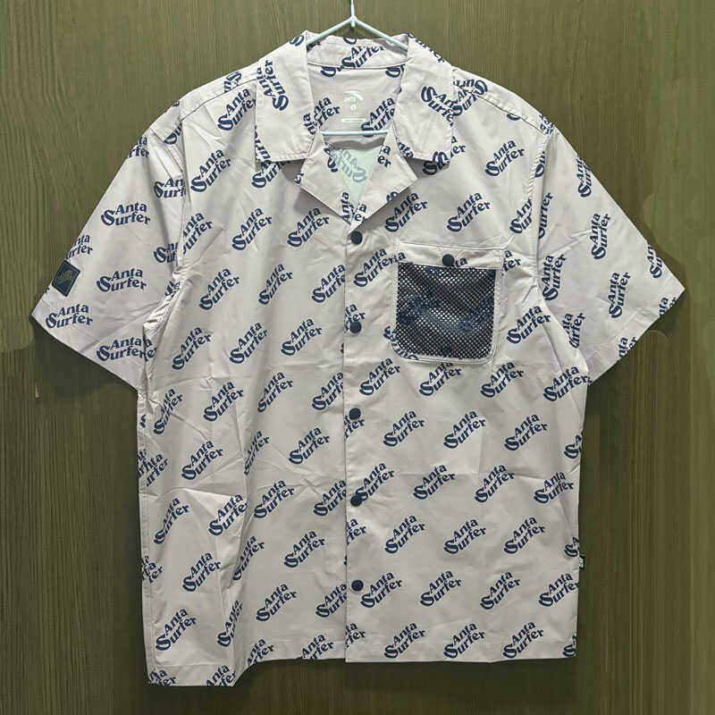 安踏正品夏休闲宽松印花短袖衬衫男女速干青年衬衣外套172238135