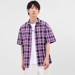 特步专柜正品夏休闲潮时尚舒适格子短袖上衣男衬衣979229250119