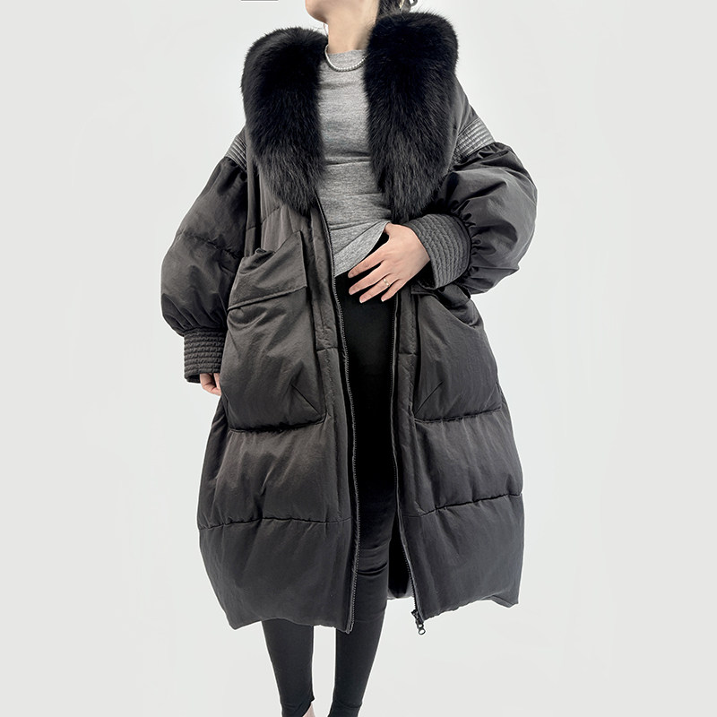 反季海宁皮草鹅绒服大码女装长款狐狸大毛领外套宽松时尚设计外套