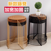 简约轻便可叠放藤编圆凳子加宽加固餐椅板凳铁艺塑料透气休闲凳