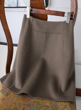 很gao级的颜色 羊绒羊毛半身裙 拉链高腰毛呢A字裙 手工缝制保暖