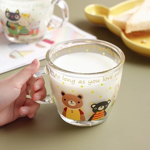 牛奶杯把手茶杯喝水猫咪儿童玻璃杯可微波可爱杯子水杯家用耐高温
