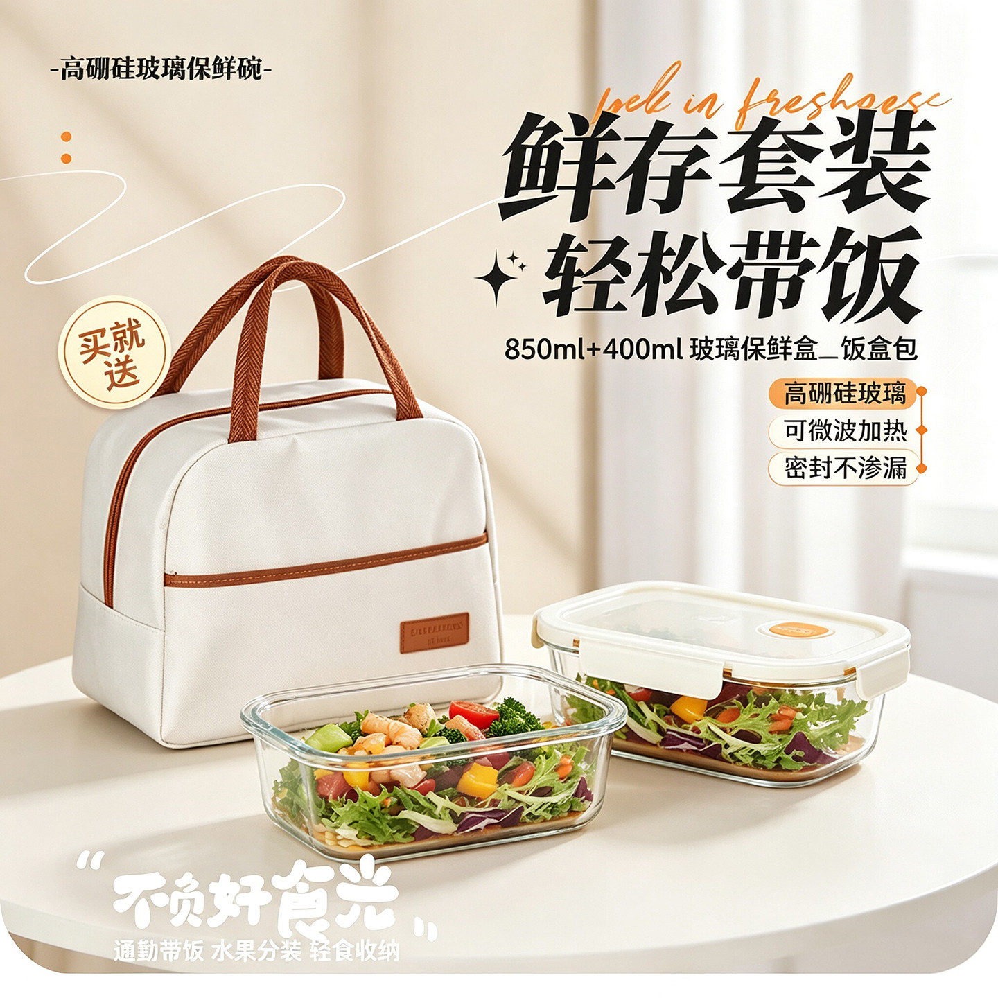 高硼硅玻璃碗密封防漏保鲜盒套装