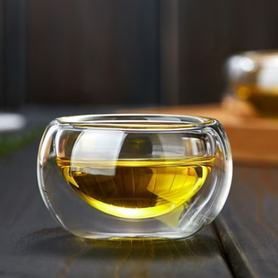 高硼硅双层玻璃泡茶杯办公室隔热品茗杯透明功夫小茶杯扳指杯2只